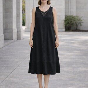 J Jill Black Crochet Yoke Sleeveless Midi Dress M